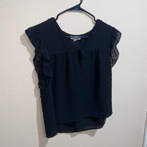 Urban Outfitters polkadot black blouse ruffled sleeve shirt girly lace tie top